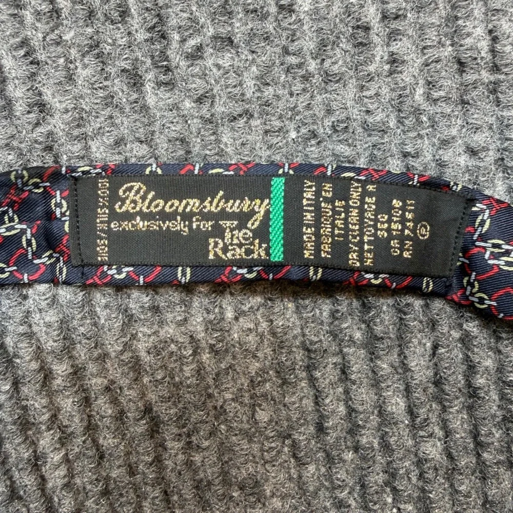 Vintage Bloomsbury Mens Silk Bow Tie Navy Red White Chain Link Made Italy